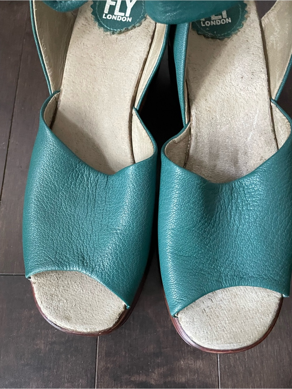 Fly London Teal Leather Wedge Sandals with Brown Platform Women’s Size 39 - Picture 8 of 9